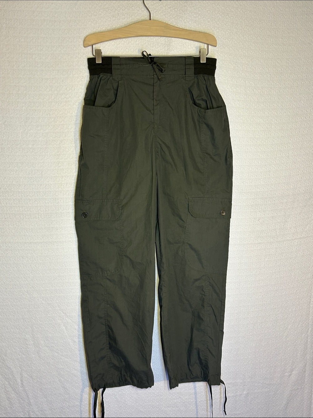 High-Rise Olive Green Cargo Pants with Drawstring Waist